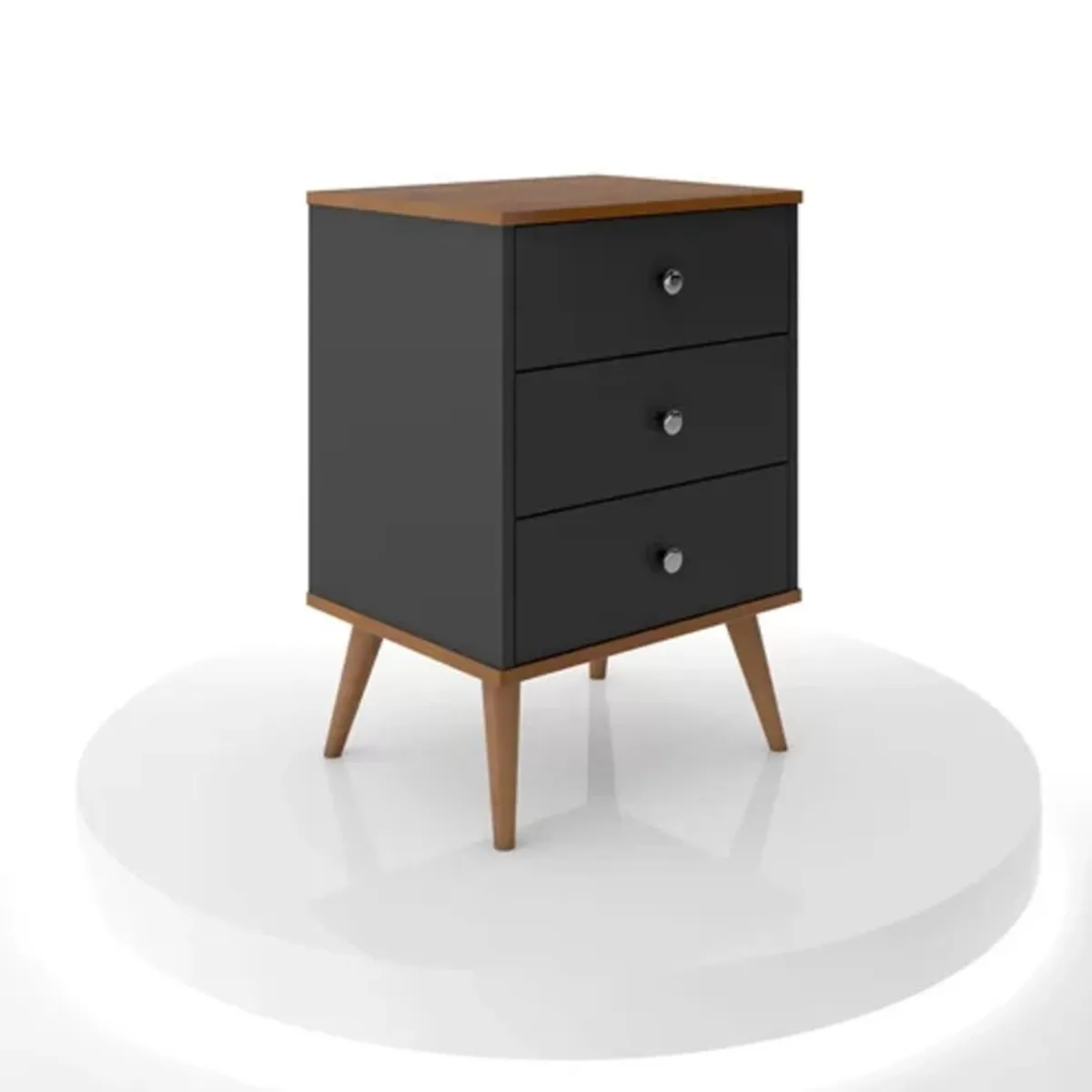 TU MESITA - Mesa de Noche clásica 3 cajones Rosalia color Negro TU MESITA