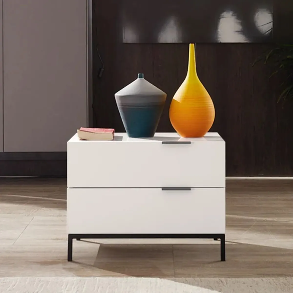 TU MESITA - Mesa de noche minimalista 2 cajones Persia color Blanco TU MESITA