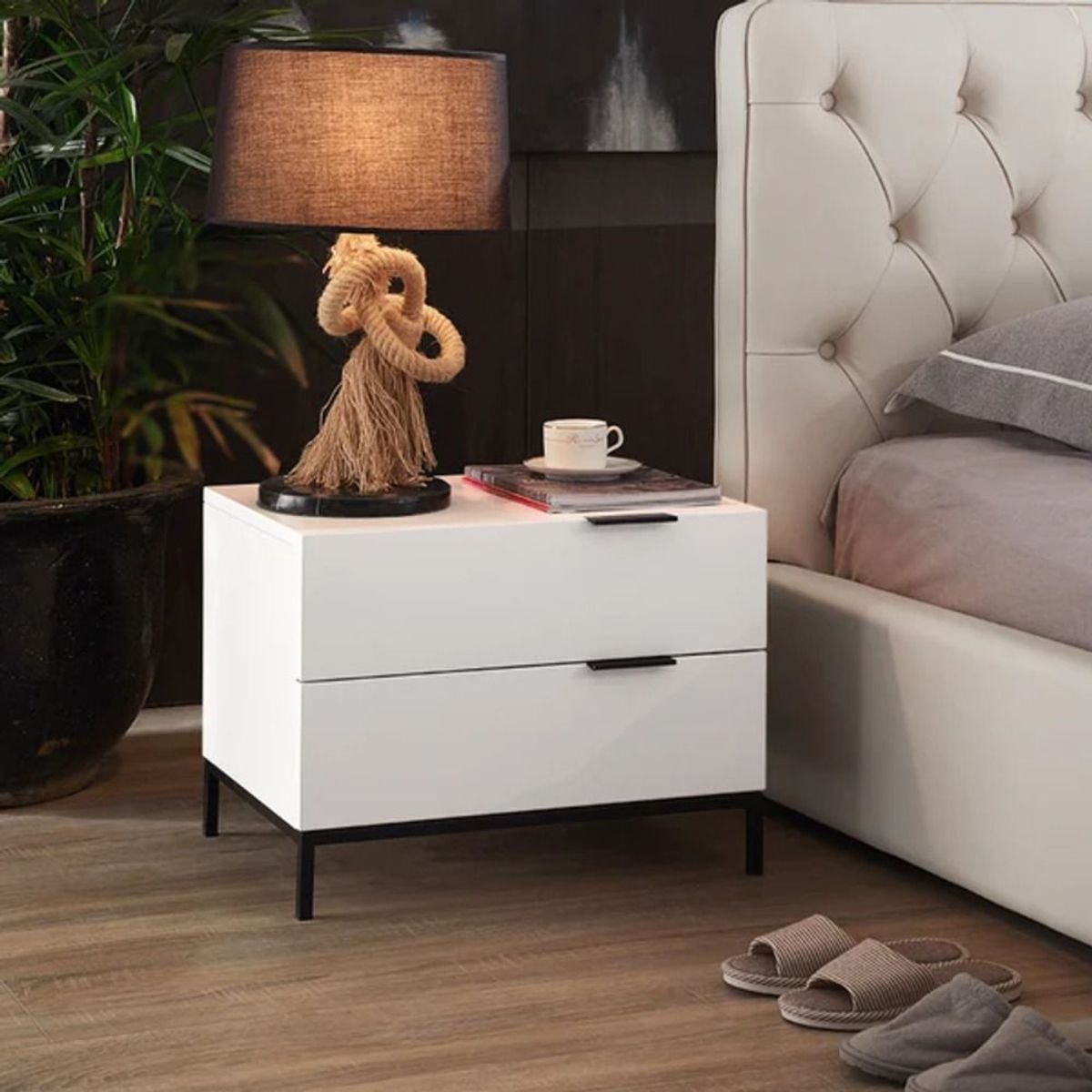 TU MESITA - Mesa de noche minimalista 2 cajones Persia color Blanco TU MESITA