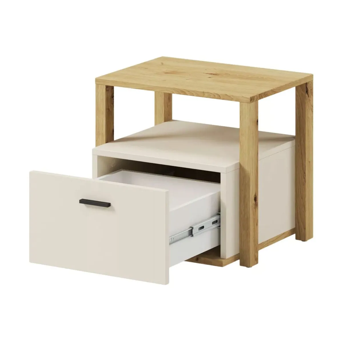 TU MESITA - Mesa de Noche 1 cajón Jennifer color Blanco/Duna TU MESITA