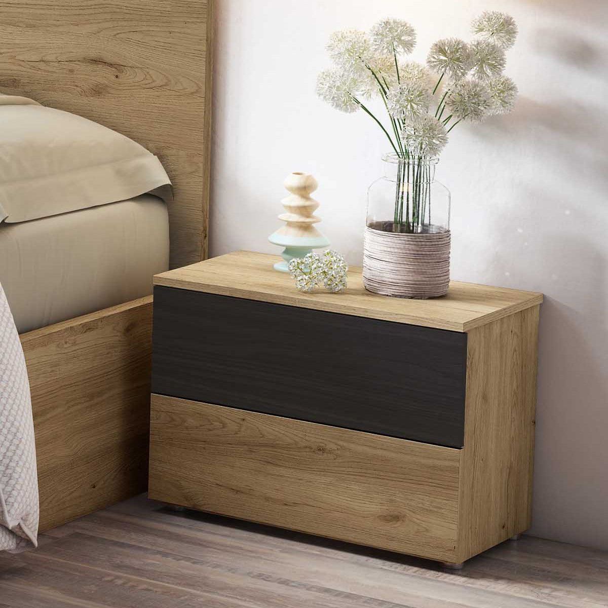 TU MESITA - Velador nórdico 2 cajones Beatriz color Duna/Negro TU MESITA