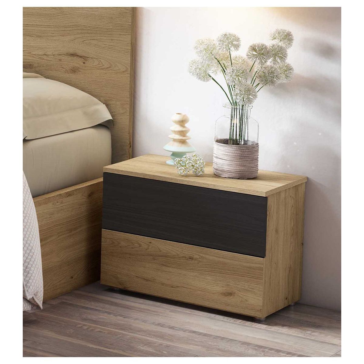 TU MESITA - Velador nórdico 2 cajones Beatriz color Duna/Negro TU MESITA