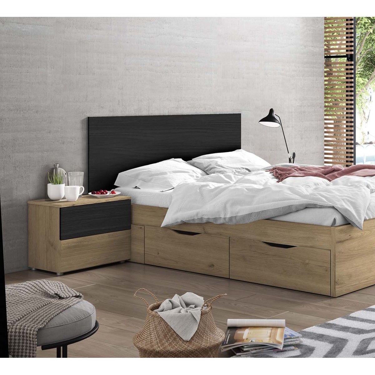 TU MESITA - Velador nórdico 2 cajones Beatriz color Duna/Negro TU MESITA