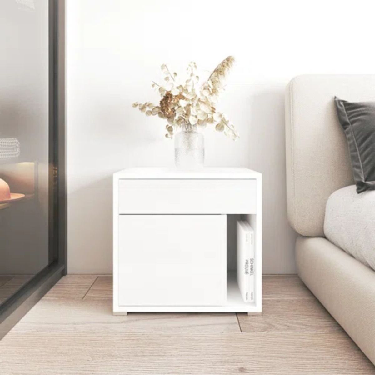 TU MESITA - Velador Práctico 1 cajón 1 puerta Salaverry color Blanco TU MESITA