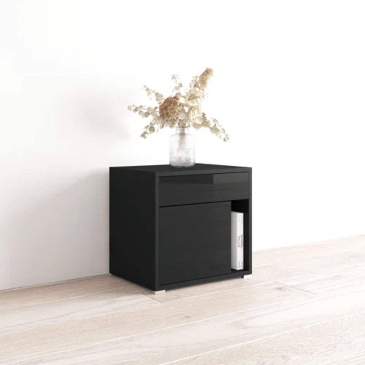 TU MESITA - Velador Práctico 1 cajón 1 puerta Salaverry color Negro TU MESITA