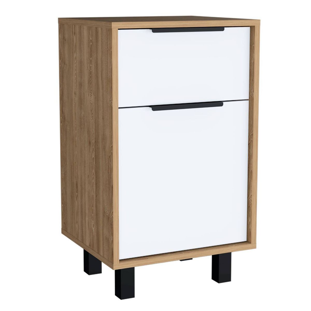 TU MESITA - Velador Juvenil 1 cajón 1 puerta Steve color Macadamia/Blanco TU MESITA