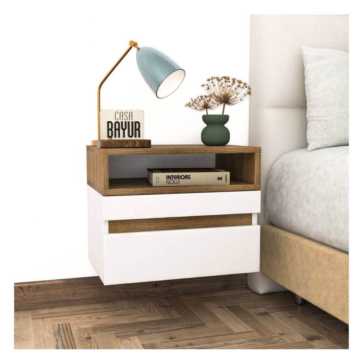 TU MESITA - Velador Flotante 1 cajón Linus Color Blanco/Macadamia TU MESITA