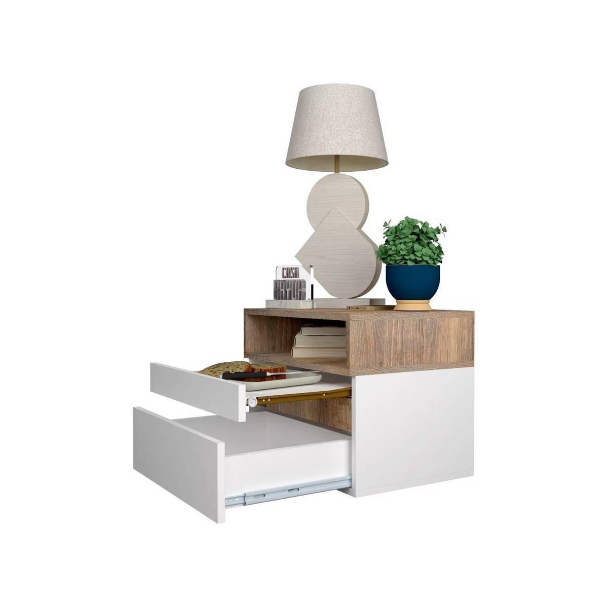 TU MESITA - Velador Flotante 1 cajón Linus Color Blanco/Macadamia TU MESITA