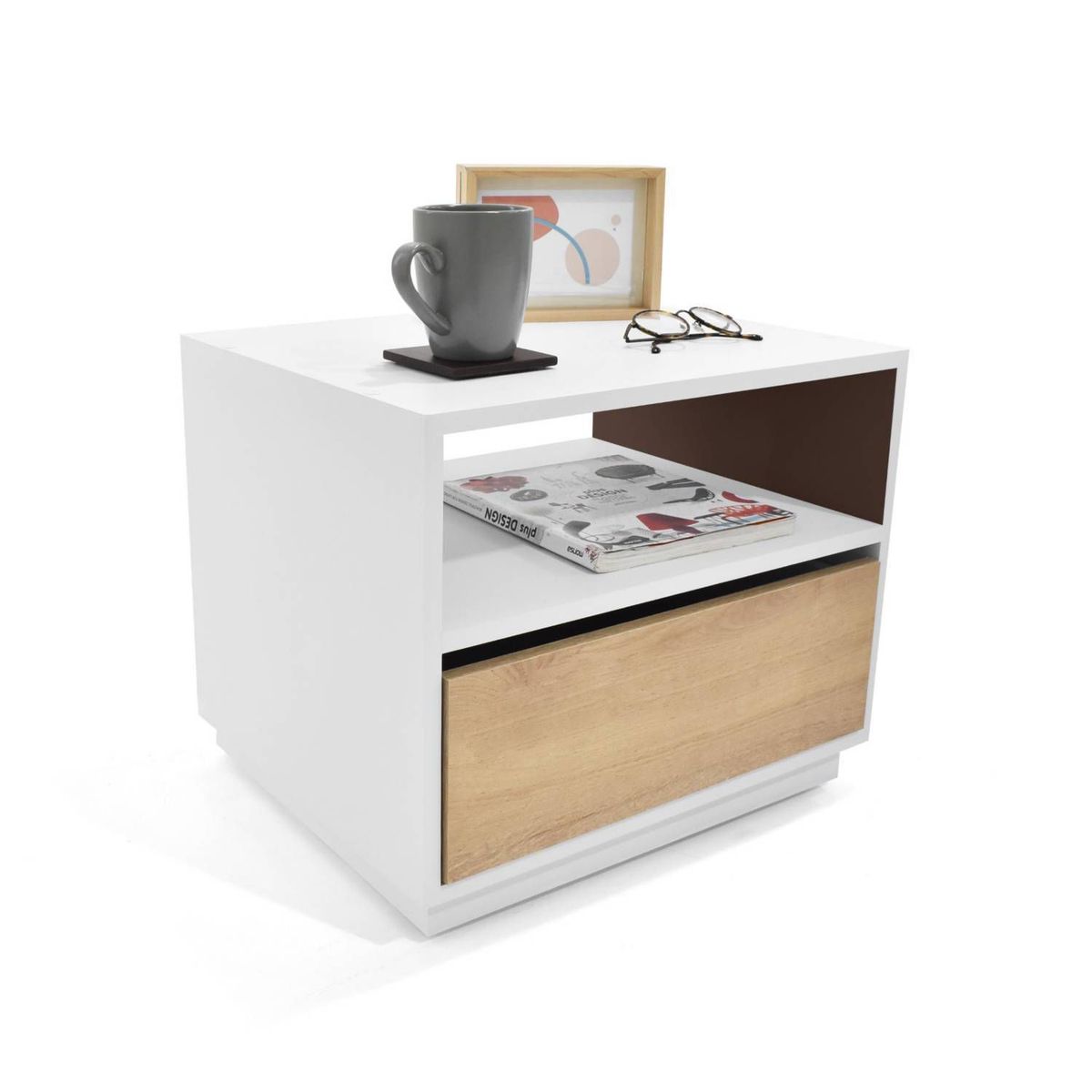 TU MESITA - Velador Moderno 1 cajón Aries color Blanco/Duna TU MESITA