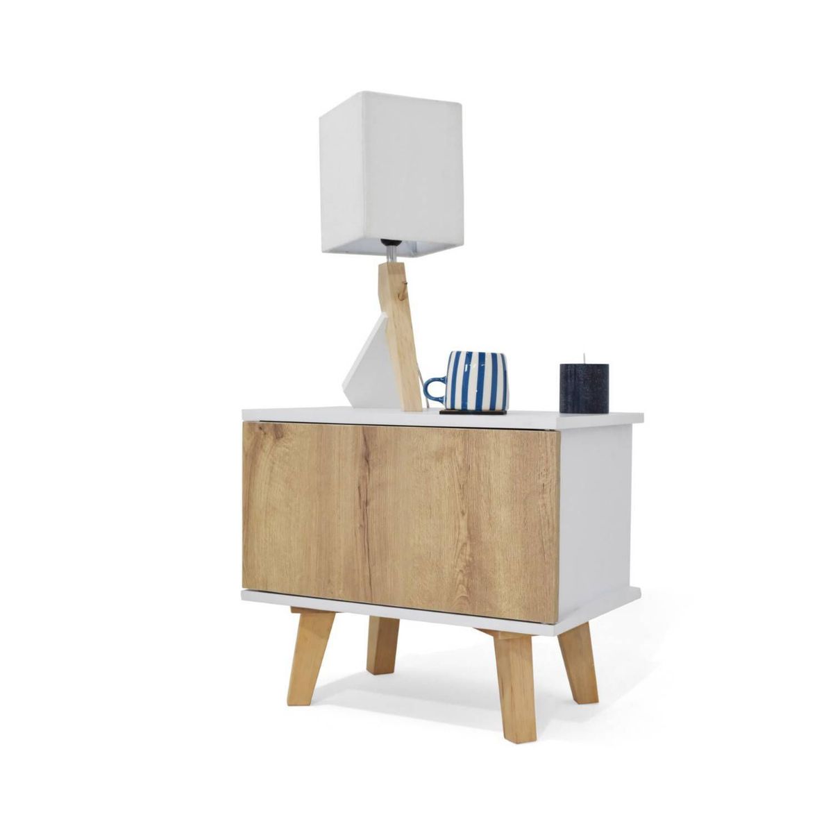 TU MESITA - Mesa de Noche 1 puerta Libra color Duna/Blanco TU MESITA