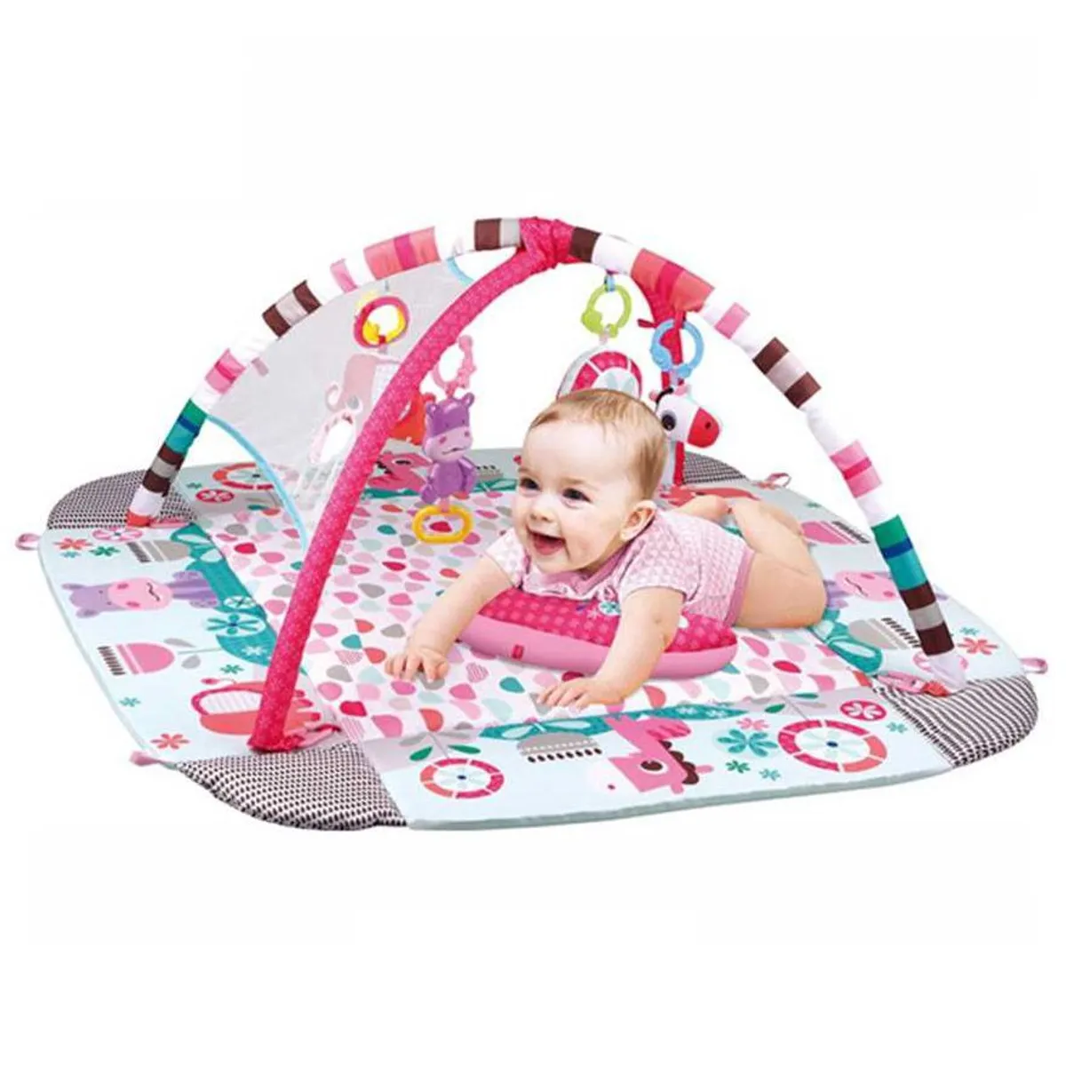 PEQUEÑAS TRAVESURAS - Gimnasio Rosado para Bebé 5 en 1 con Piscina de Pelotas