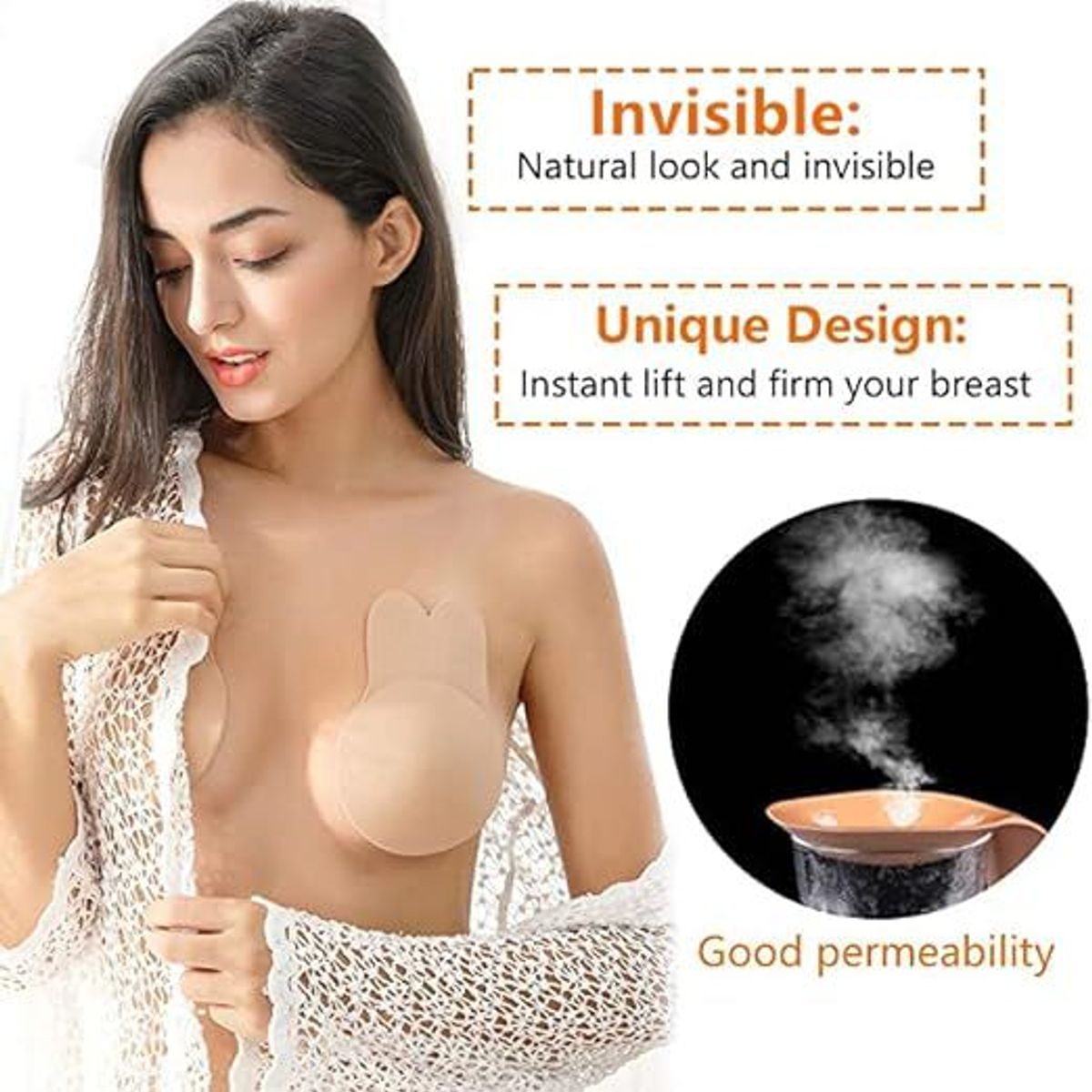 GENERICO - Brasier Invisible push Up orejas de conejo adhesivo