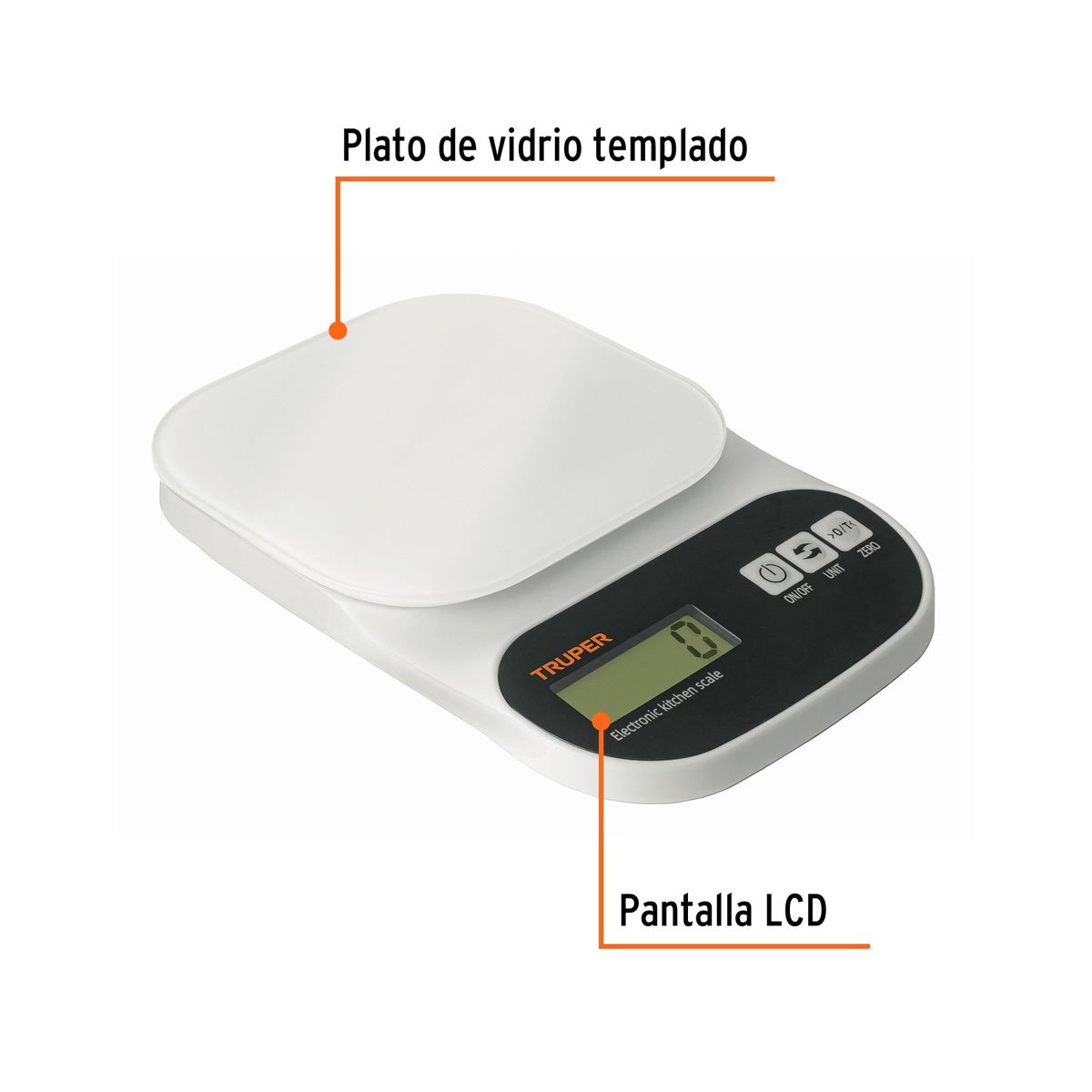 TRUPER - Balanza Digital Para Cocina 5 Kg Plato De Cristal