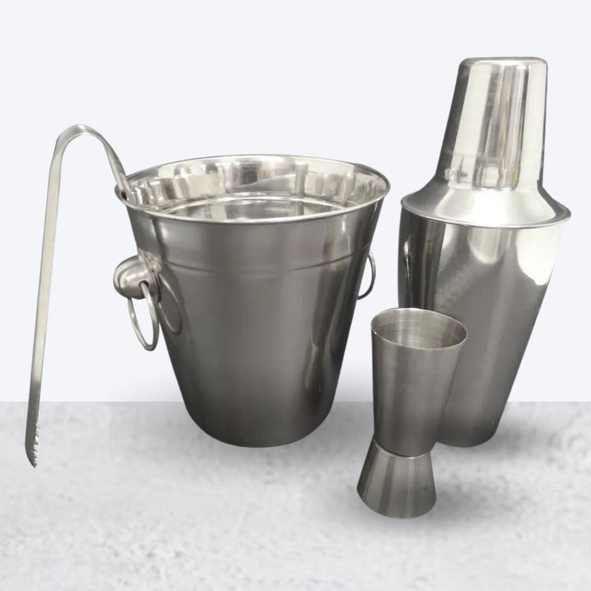 GENERICO - Set De Bartender 4 piezas hielera medidor pinza