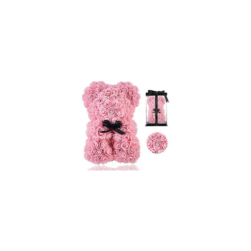GENERICO - Oso De Rosas Artificiales Con Caja De Regalo Incluida