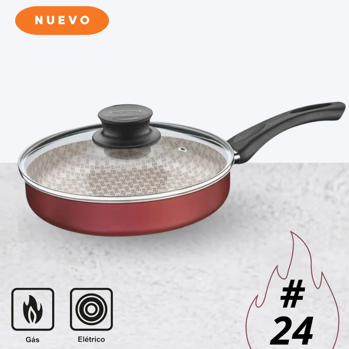 TRAMONTINA - Sartén Antiadherente Recta con Tapa N° 24 - Tramontina