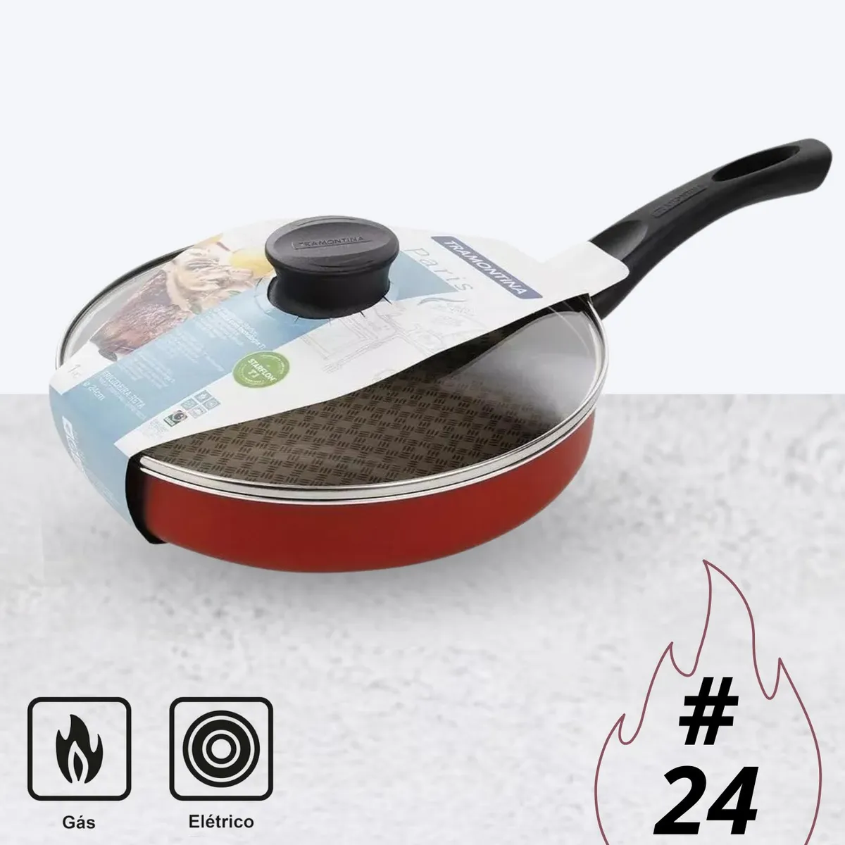TRAMONTINA - Sartén Antiadherente Recta con Tapa N° 24 - Tramontina