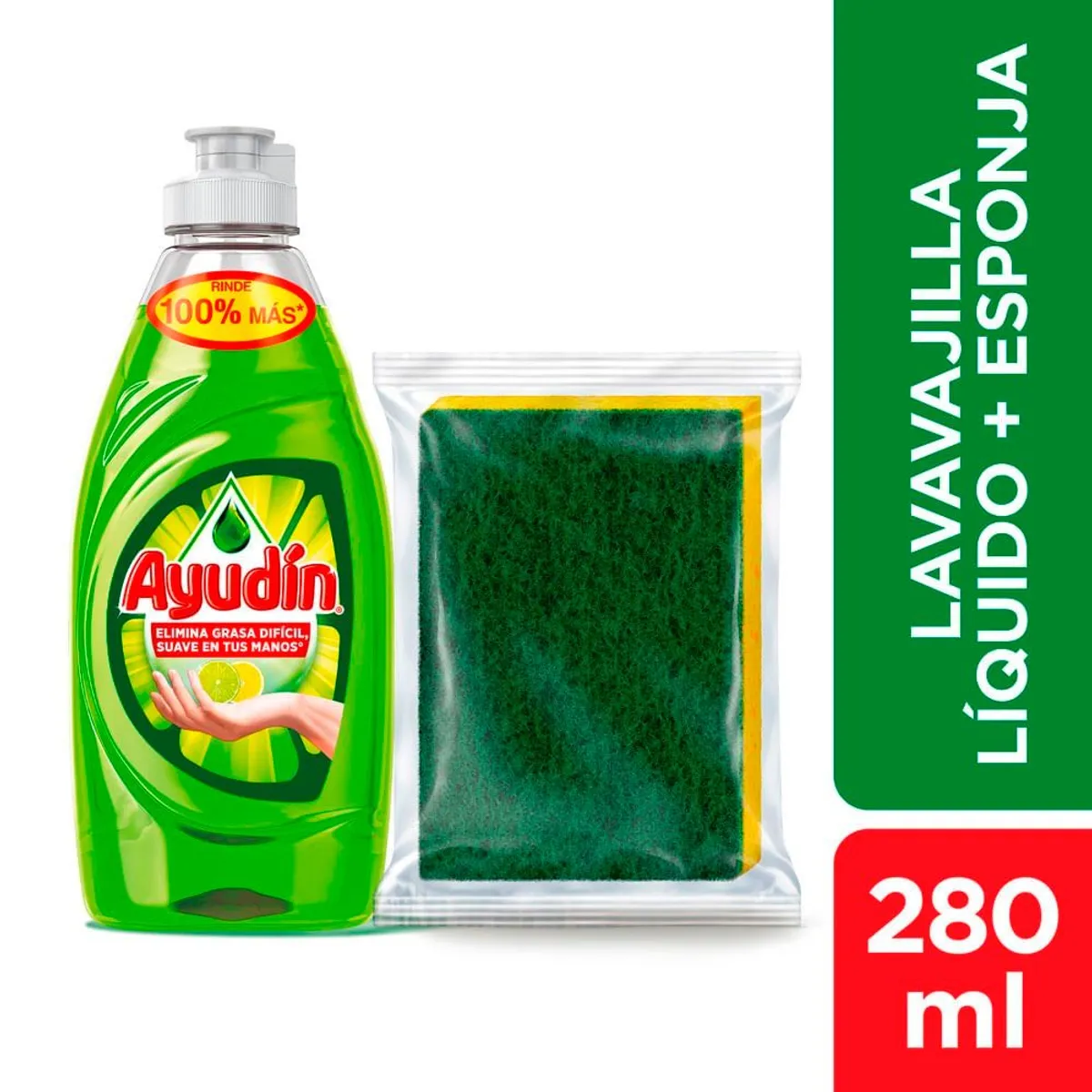 AYUDIN - Lavavajillas Ayudin Limón y Sabila 280ml + Mini Esponja