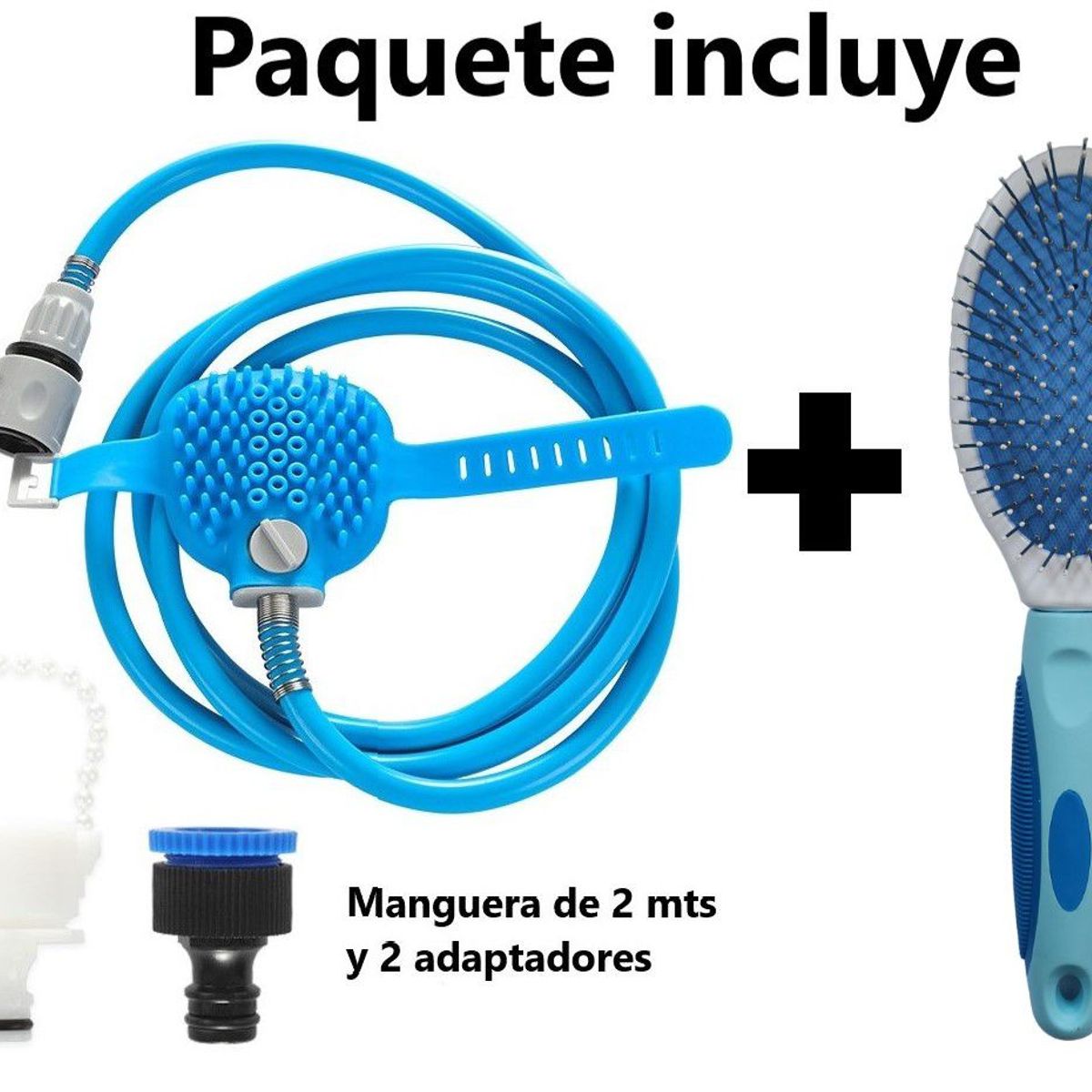 GENERICO - Kit de Manguera rociadora y peine celeste para mascota