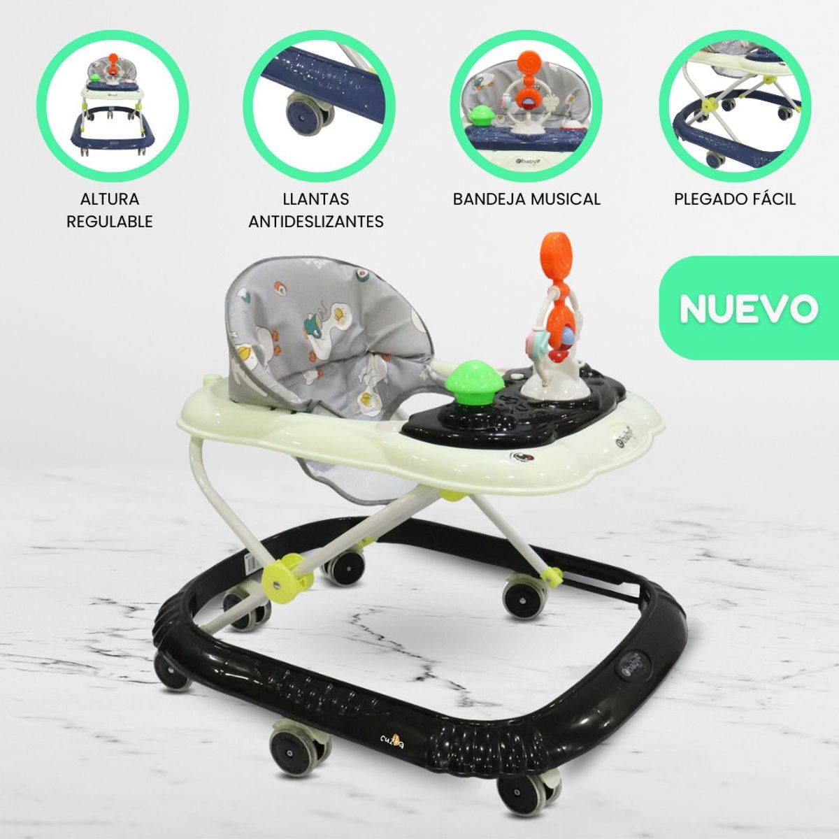 EBABY - Andador con bandeja divertida para Bebés «CRISTAL» Black
