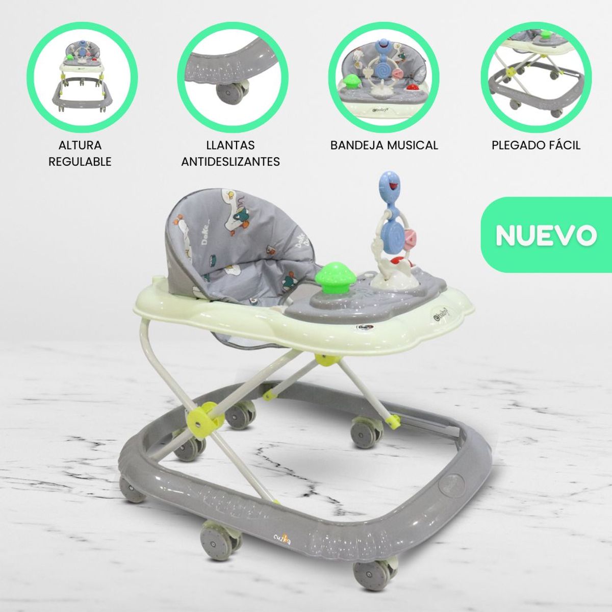 EBABY - Andador con bandeja divertida para Bebés «CRISTAL» Gray