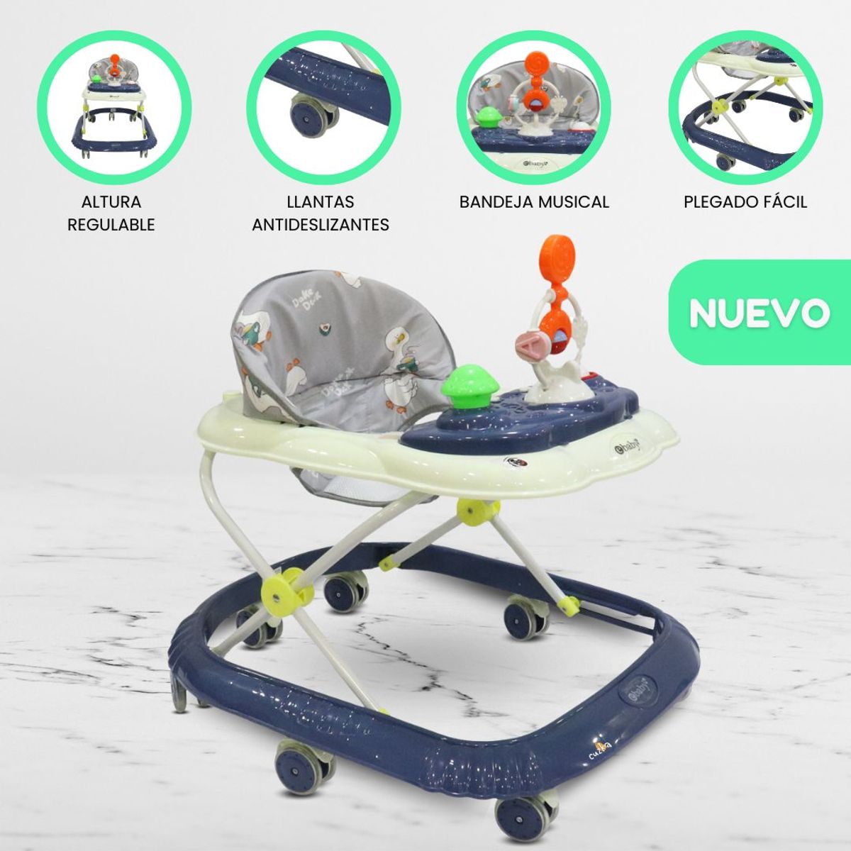 EBABY - Andador con bandeja divertida para Bebés «CRISTAL» Blue