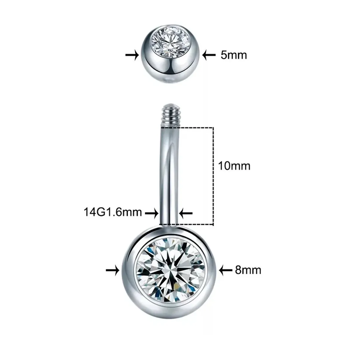 GENERICO - Piercing para ombligo plateado brillo
