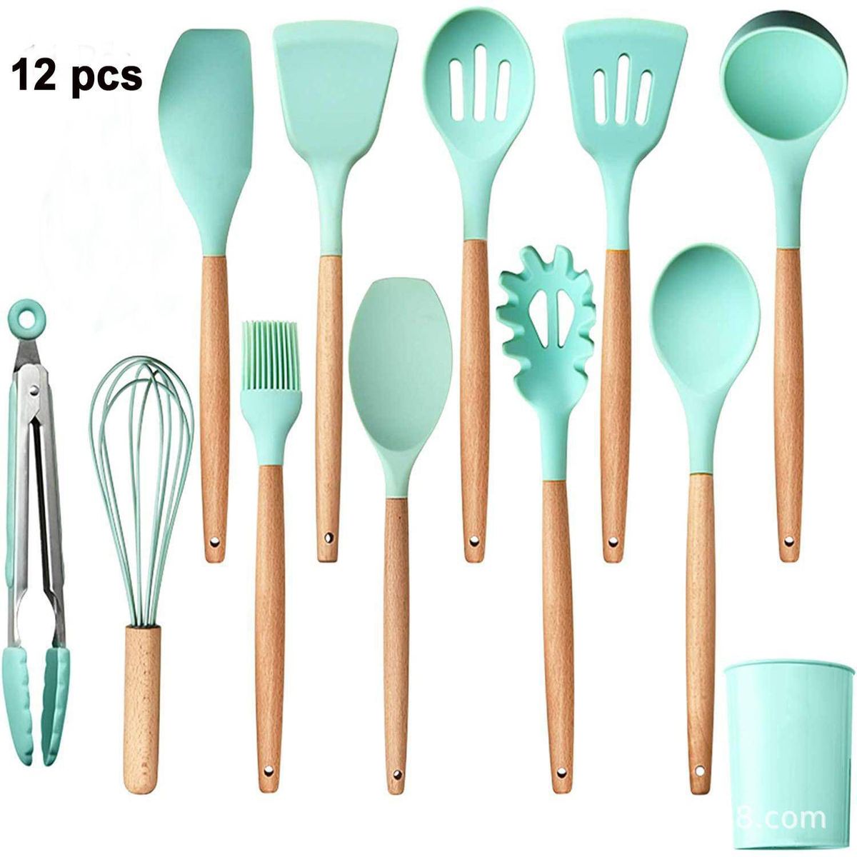 GENERICO - Set Utensilios Cocina Silicona Antiadherente Verde-12 Piezas