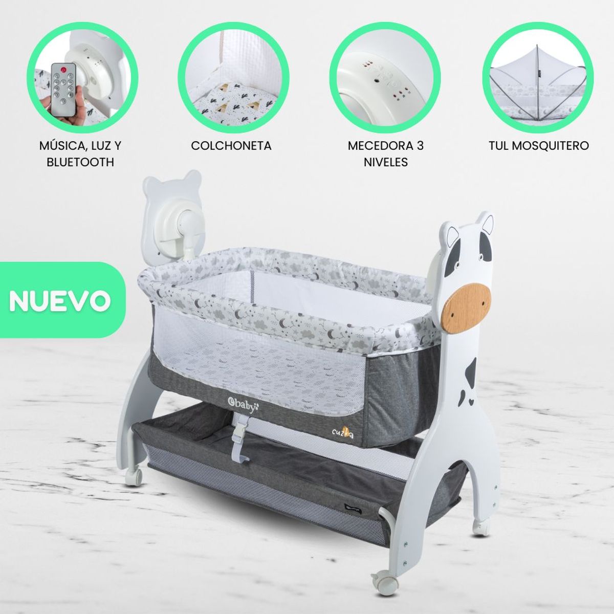 EBABY - Cuna Colecho para Bebe EBABY «AURA» Gray