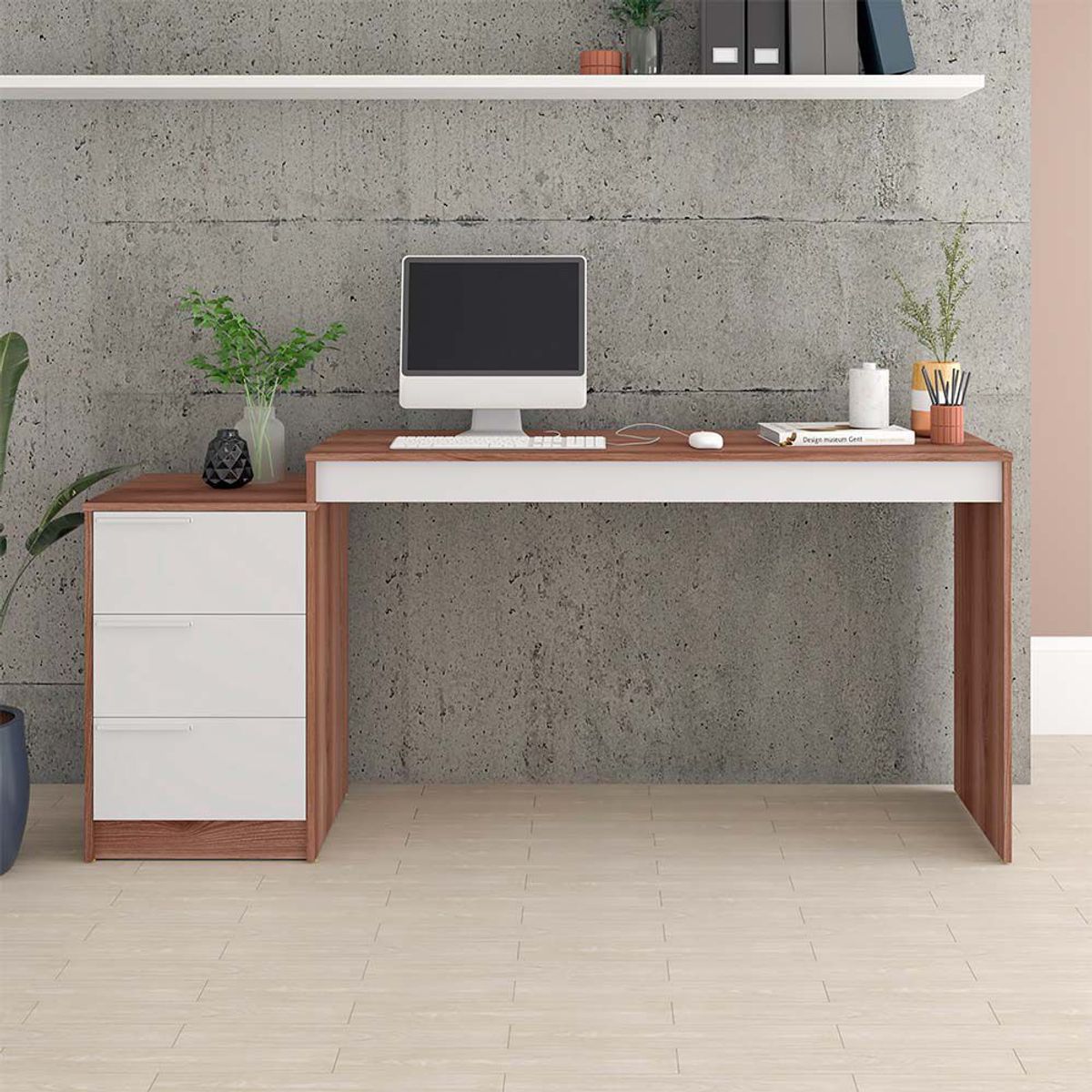 BRV MOVEIS - Escritorio Karim 78x178x45cm Marrón y Blanco