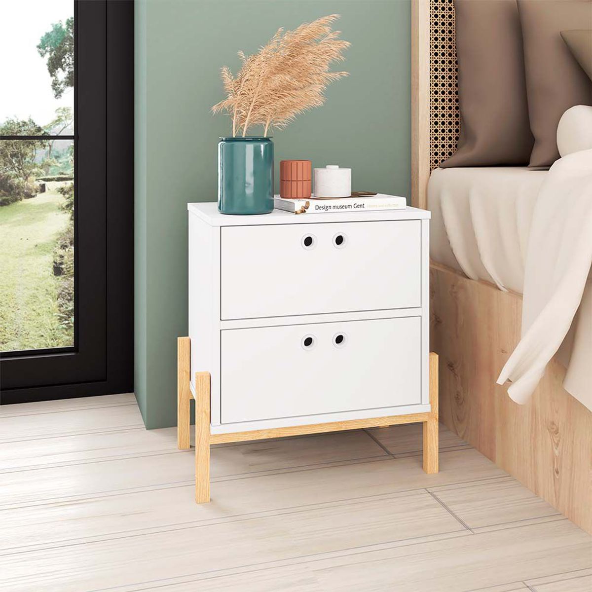 BRV MOVEIS - Velador Owen Blanco y Marrón Claro