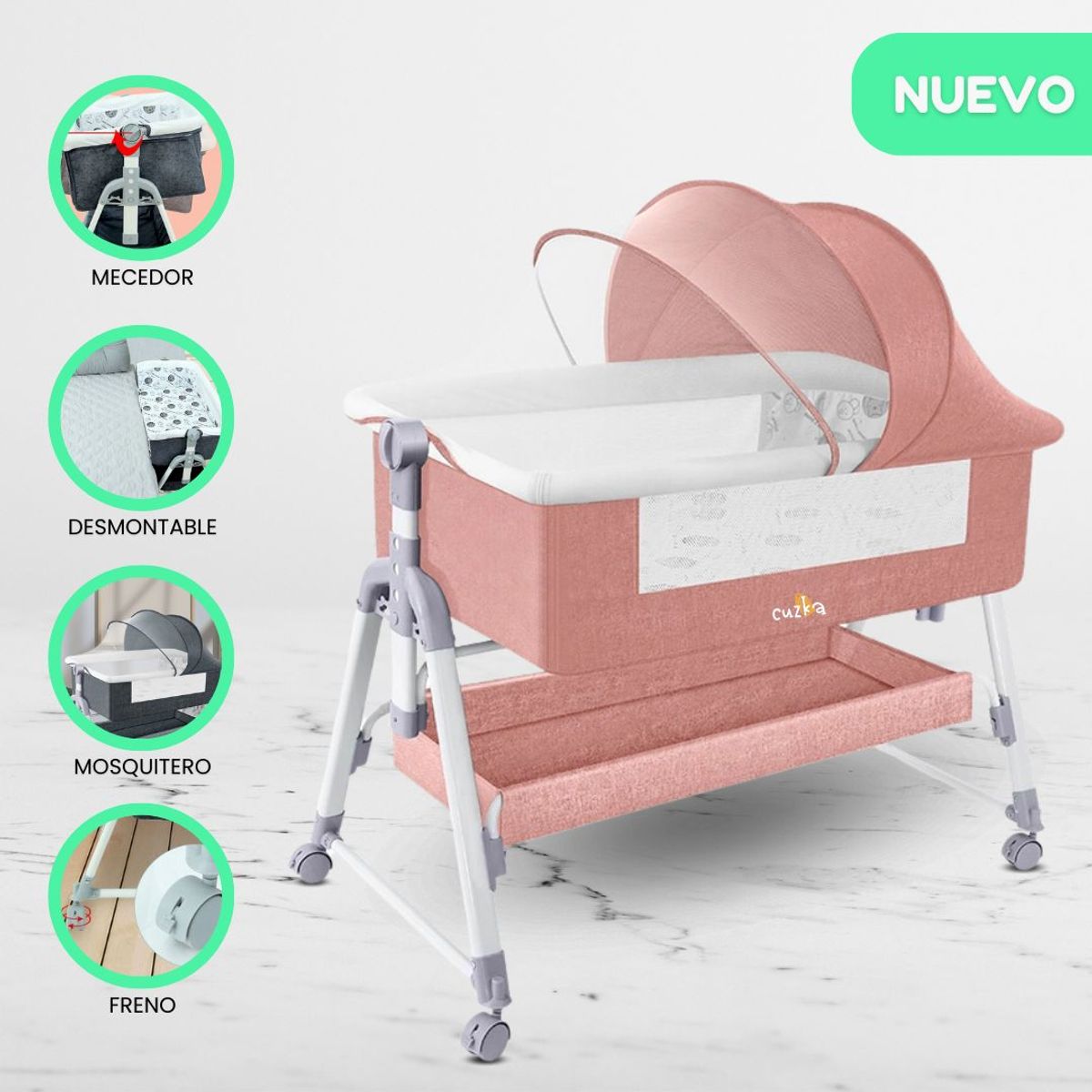 CUZKA - Cuna Colecho Mecedora «WANA» Pink