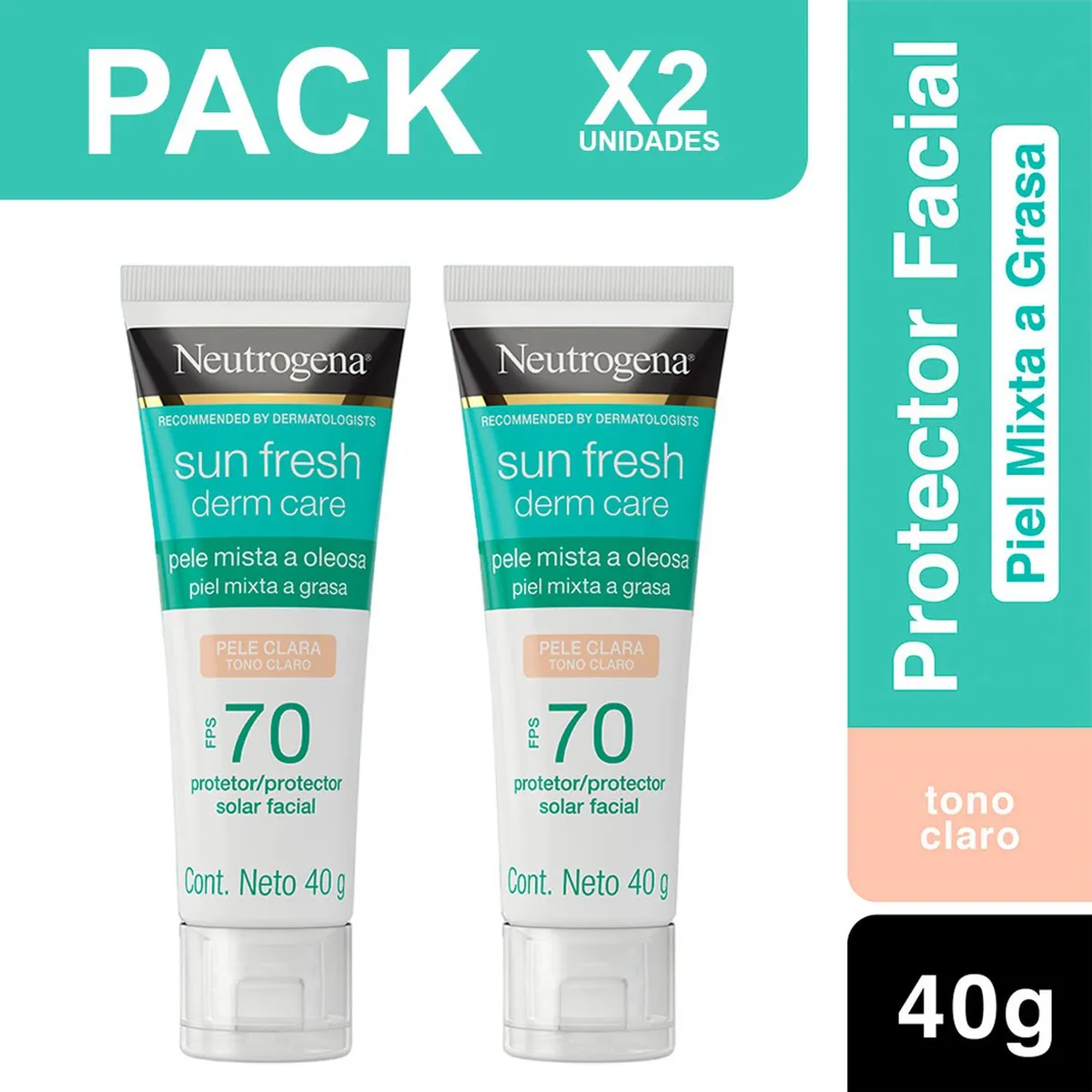 NEUTROGENA - Pack X2 Derm Care Bloqueador Facial Piel Clara Neutrogena