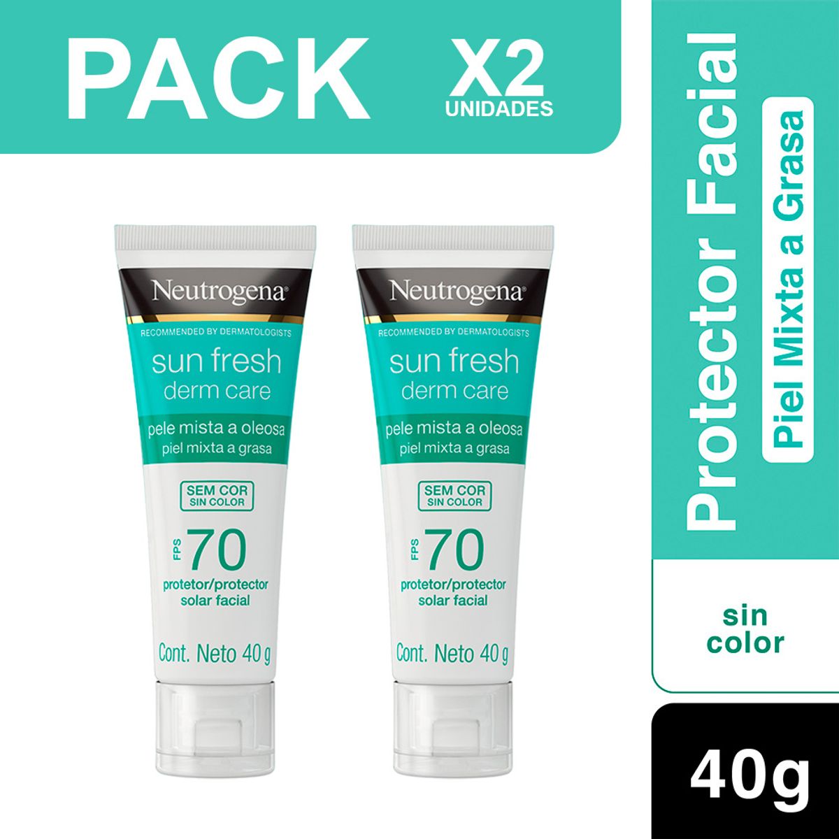 NEUTROGENA - Pack X2 Derm Care Bloqueador Facial Sin Color Neutrogena