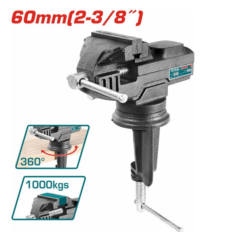 TOTAL TOOLS - Tornillo de banco con base giratoria 60mm soporta 100Kg  Total