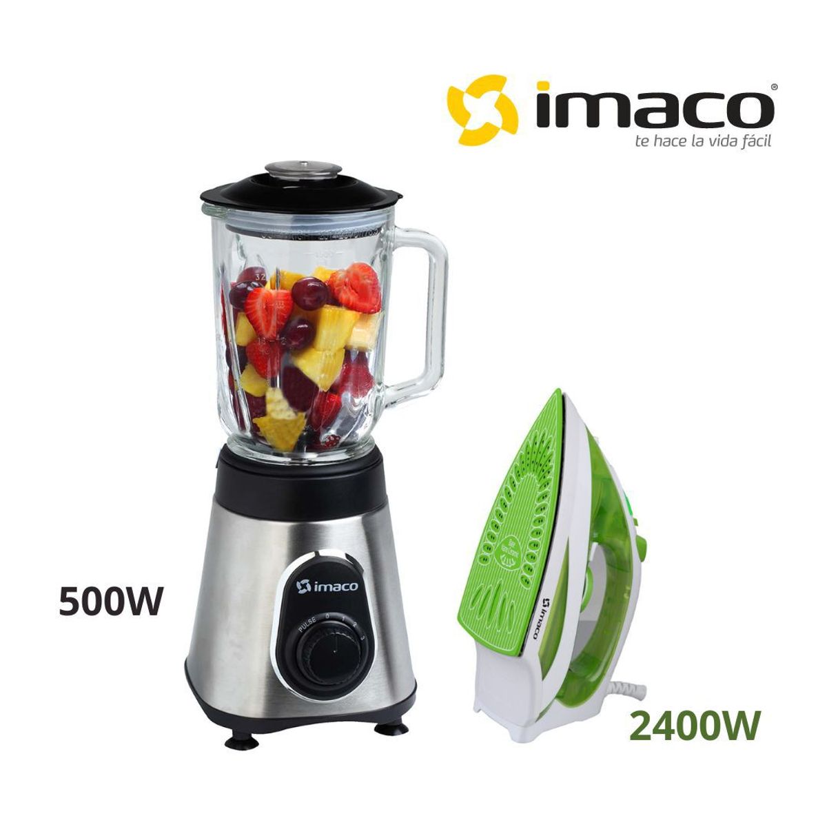 IMACO - Licuadora de Acero 500w más Plancha Nano Ceramic a vapor 2400W