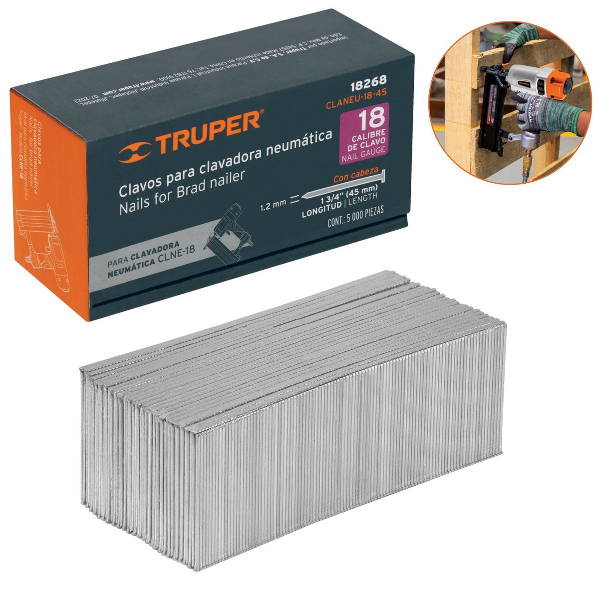 TRUPER - clavos calibre 18, 45 mm 500 unidades  para Clavadora neumática