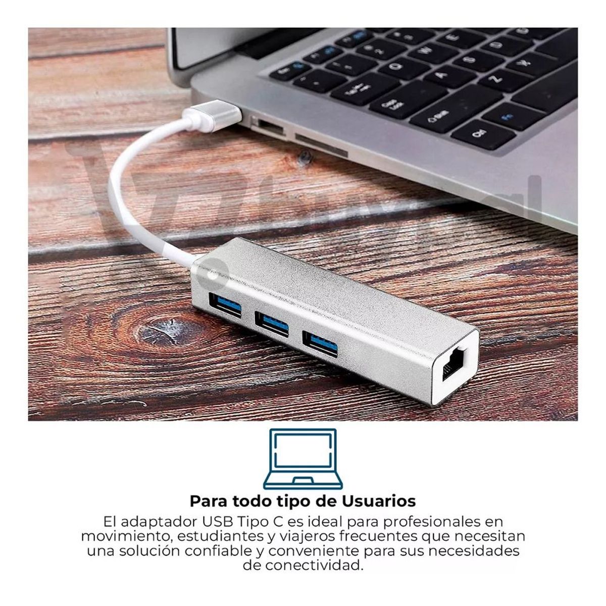 GENERICO - Hub Adaptador Tipo C 3 Puertos Usb 3.0 + Ethernet