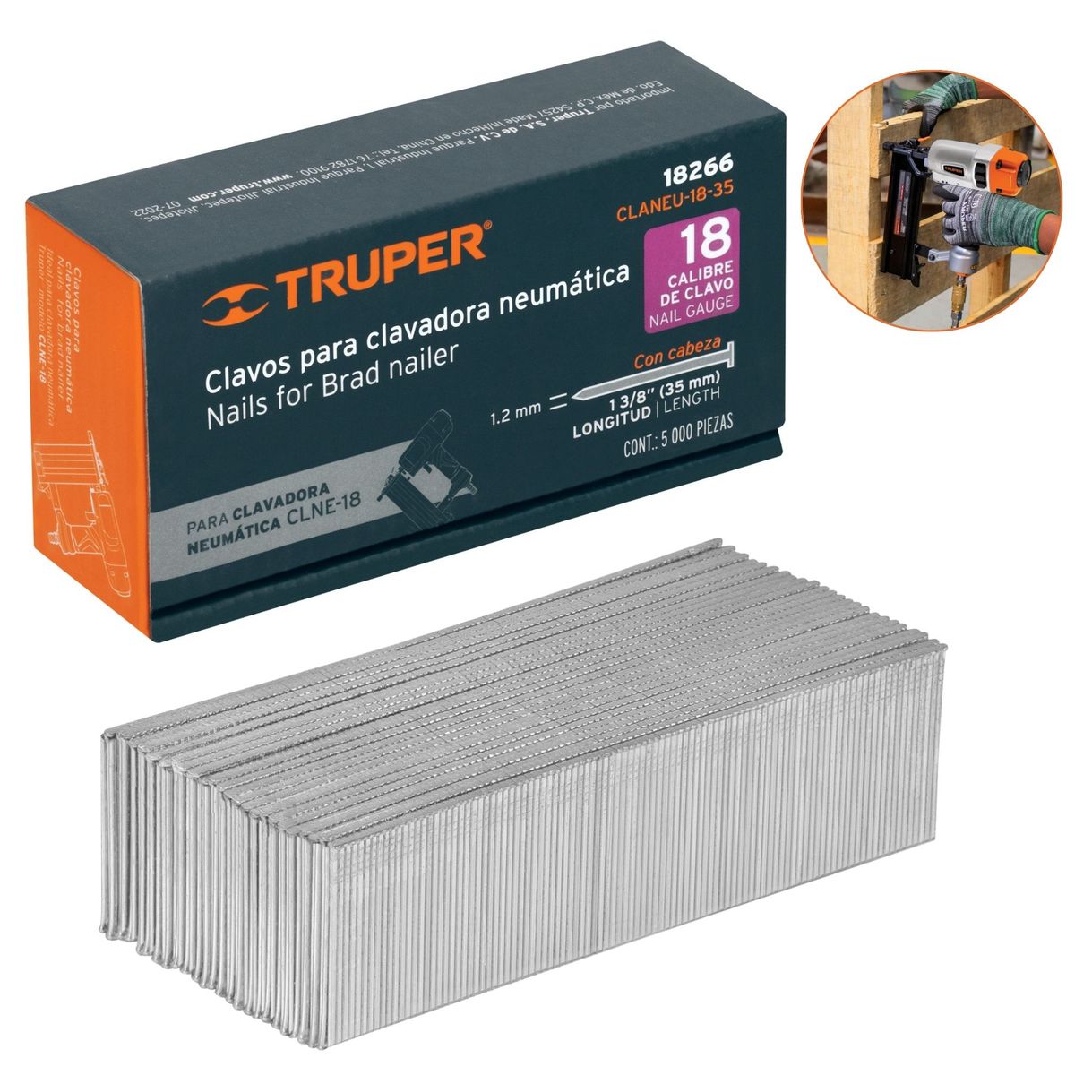 TRUPER - clavos calibre 18, 35mm 500 unidades  para Clavadora neumática