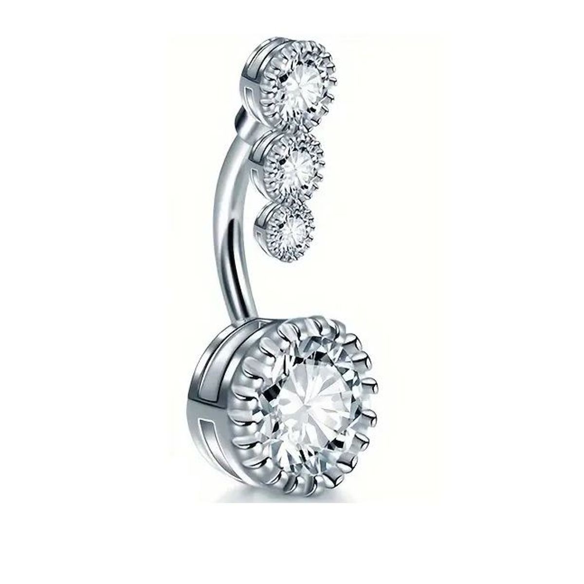 GENERICO - Piercing para ombligo triple piedrita plateado