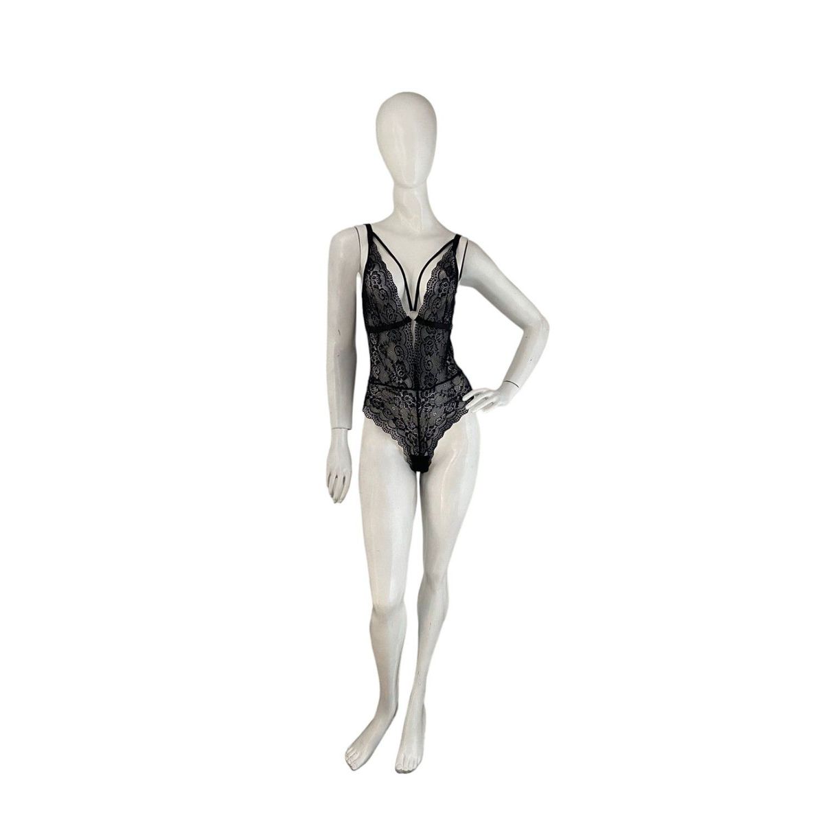 GENERICO - Body negro de encaje recortado con tira ajustable en la espalda