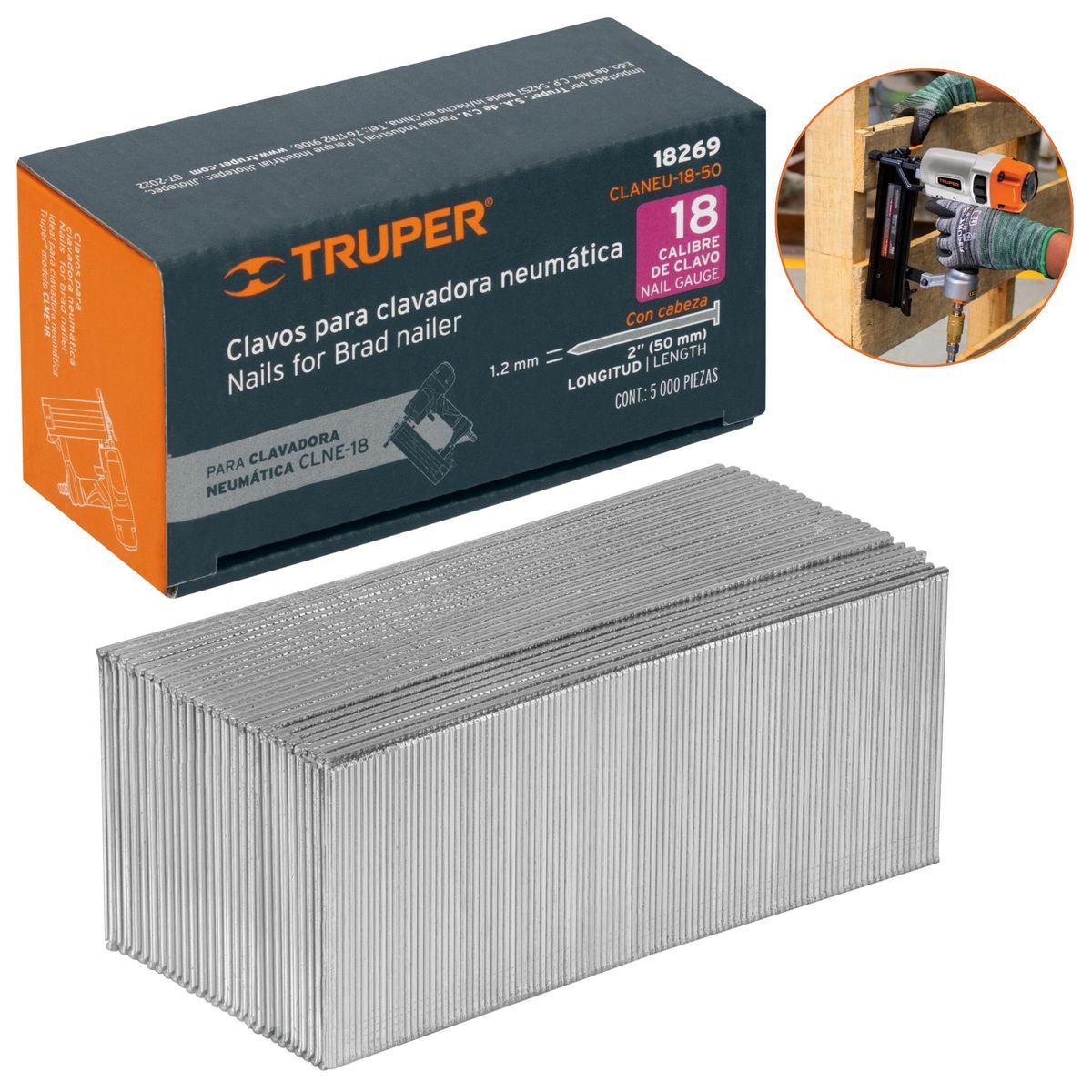 TRUPER - clavos calibre 18, 50mm 500 unidades  para Clavadora neumática