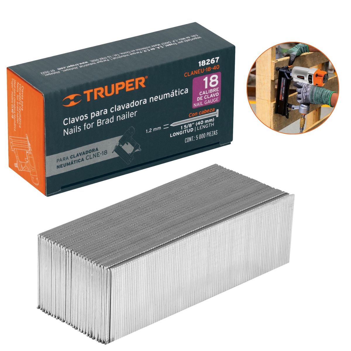 TRUPER - clavos calibre 18, 30mm 5000 unidades  para Clavadora neumática