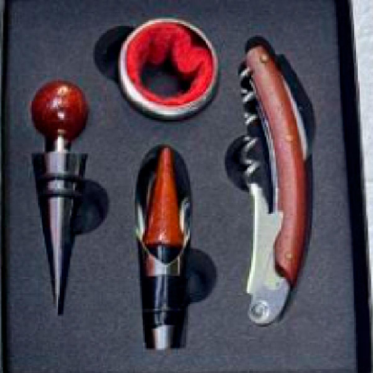 GENERICO - Kit Abridor de Botella de Vino Set de 4 accesorios mango madera