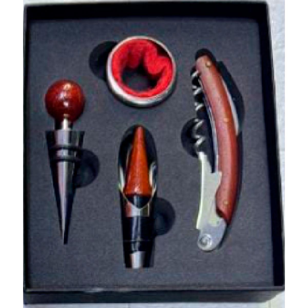 GENERICO - Kit Abridor de Botella de Vino Set de 4 accesorios mango madera