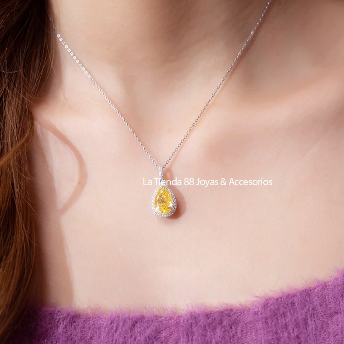 LA TIENDA 88 JOYAS Y ACCESORIOS - La Tienda 88 - Collar Mujer Gota Cristal Bañado Oro de 18k - Amarillo