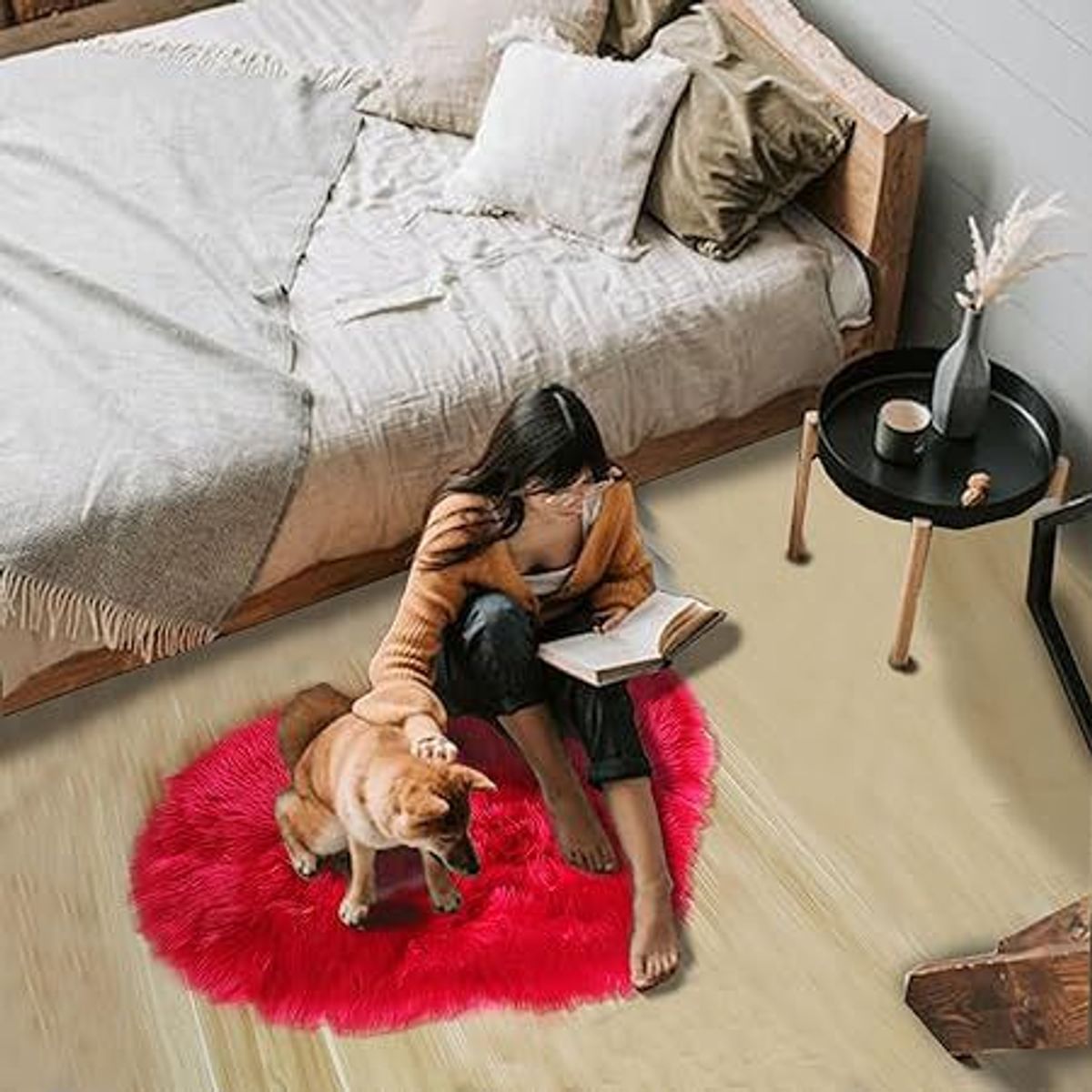 GENERICO - BAJADA DE CAMA CORAZON 100X100CM ROJO