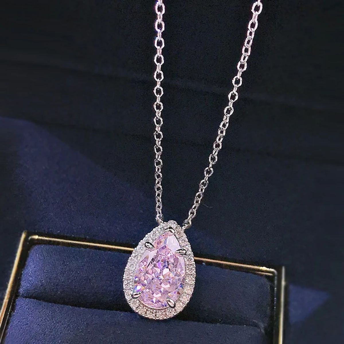 LA TIENDA 88 JOYAS Y ACCESORIOS - La Tienda 88 - Collar Mujer Gota de Cristal Bañado Oro de 18k - Rosa