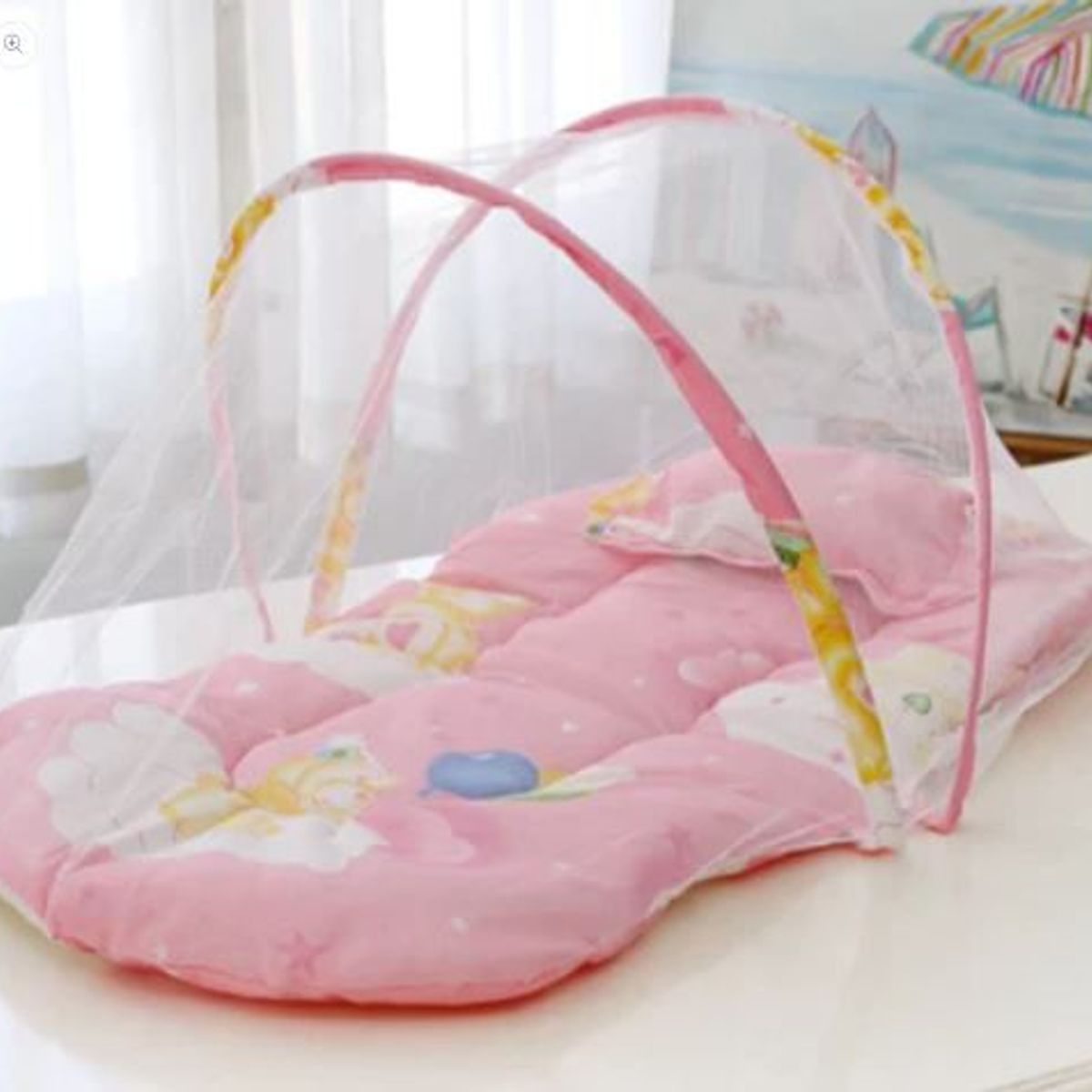 GENERICO - Cuna Mosquitero de Mallas para Bebes Diseño Osito Rosado