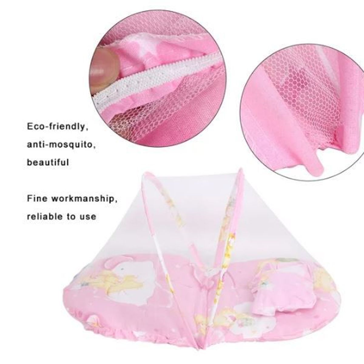 GENERICO - Cuna Mosquitero de Mallas para Bebes Diseño Osito Rosado